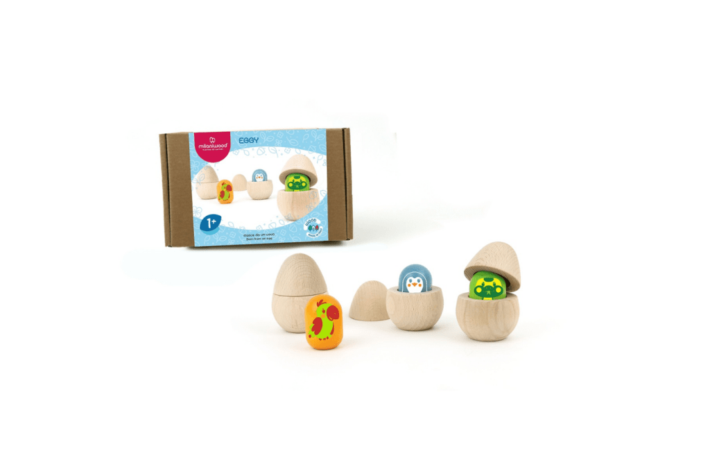 Eggy Game by Milaniwood, game for children 1 year and up, wooden egg game, toys for fine motor skills, toys for hand-eye coordination, toys for language development, games for toddlers, wooden toys, The Montessori Room, Toronto, Ontario, Canada. 