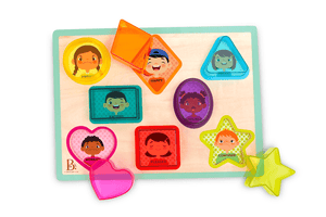 B.Woody - Peek & Explore Chunky Puzzle 8 pieces - Shapes & Emotions, emotions puzzle, toddler activity learning emotions, learning facial expressions, teaching children about emotions, shapes puzzle, emotions puzzle, wooden puzzles for toddlers, Toronto, Canada