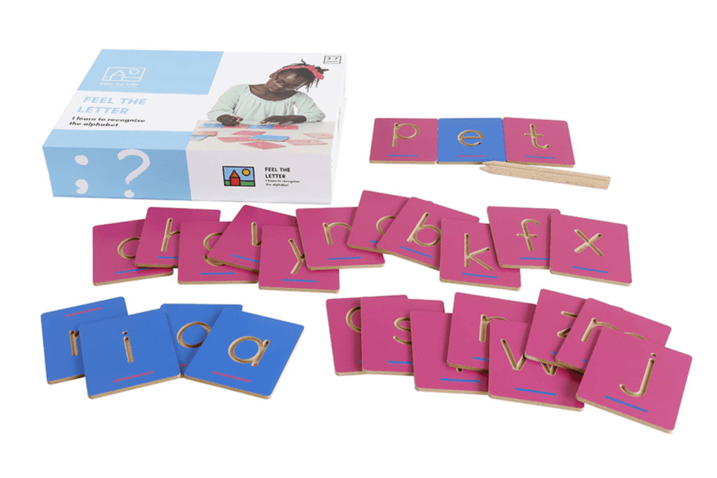 Feel the Letter, The Montessori Room, Toronto, Ontario, tools for learning the alphabet, tools for learning to write, letter formation, sandpaper letters, tracing the alphabet, Montessori letter work