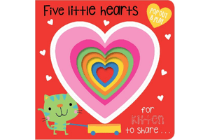 Five Little Hearts Pop Out and Play Board Book, Make Believe Ideas, 10 pages, newborn and up, interactive book, book and a puzzle, Valentine's Day, best books for infants, The Montessori Room, Toronto, Ontario, Canada. 