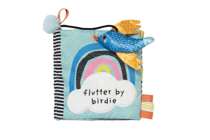 Flutter by Birdie Soft Activity Book - The Montessori Room, Toronto, Ontario, Canada, Manhattan Toy, infant toys, baby toys, early development toys, educational toys, soft book for babies, sensory books for infants, infant activity book, baby registry gift ideas, best gift for infants, best gift for babies