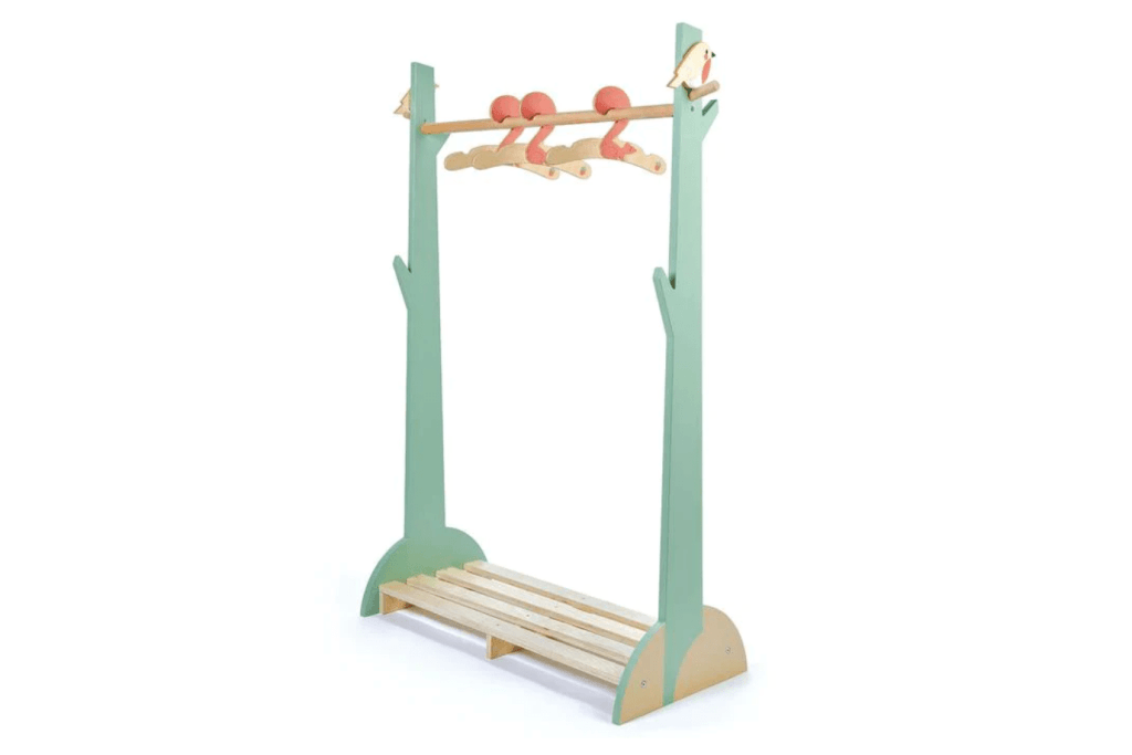 Forest Clothes Rail by Tender Leaf Toys, accessible clothes rail for kids, clothes rail for child's bedroom, clothes rail for dressing area of child's bedroom, wooden clothes rail for kids, independence, self-care, independent dressing, The Montessori Room, Toronto, Ontario. 