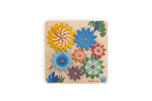 Les Toupitis - Set Of Gears By Moulin Roty, gear puzzle, gears on a wooden board, puzzles for a two year old, activities for a 2 year old, Montessori activities, best puzzles for a toddler, Toronto, Canada