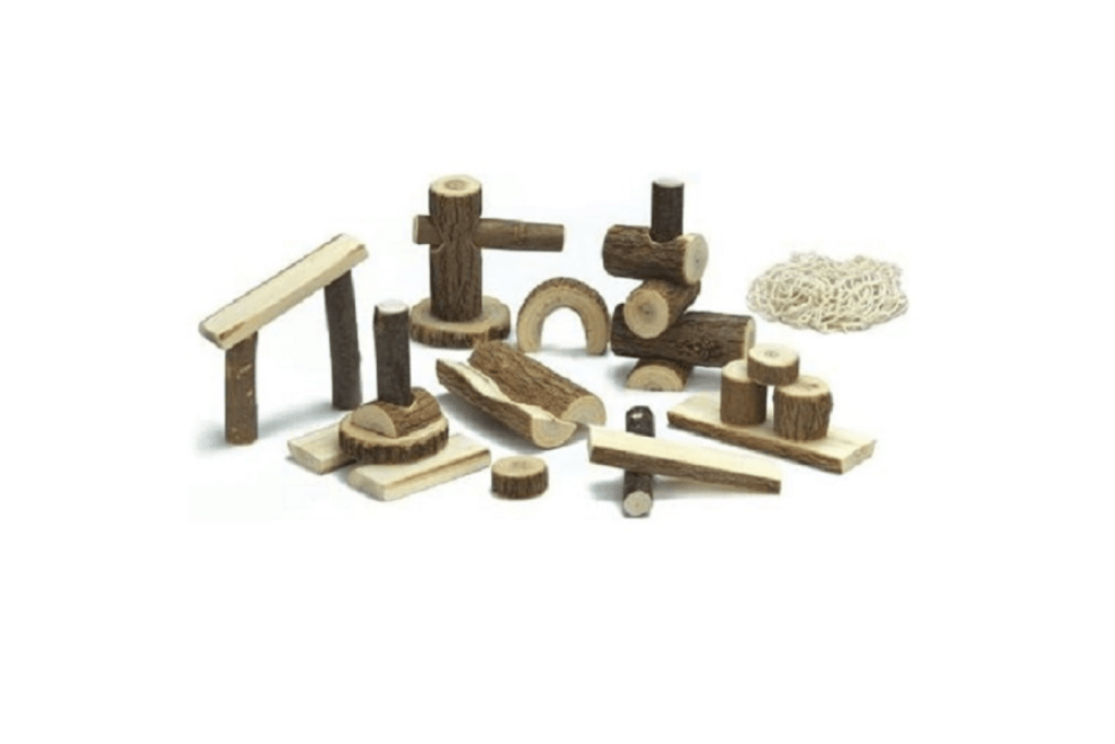 Gluckskafer - Branch Wood Blocks with bark In Net (26 pcs), unique block sets, unique building toys, interesting building toys, natural building toys, natural toys for children, natural toys for kids, wooden toys for kids, Toronto, Canada