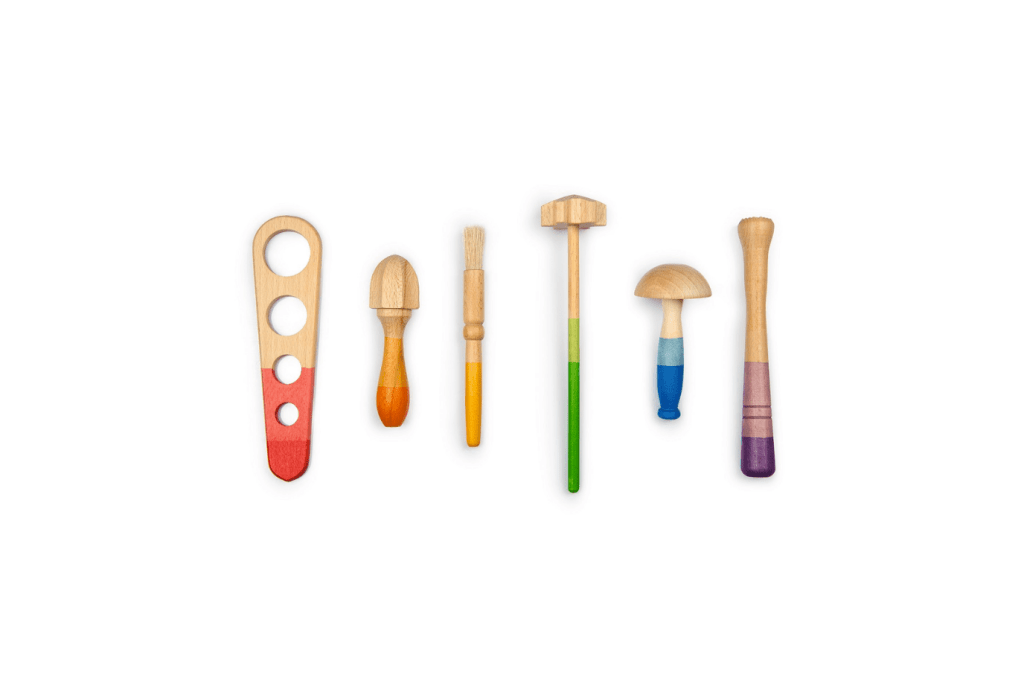 Wood Rainbow Tools By Grapat, sensory bin tools, buy in store Toronto, Canada, loose parts play, outdoor sensory tools, mud kitchen tools, Toronto, Canada