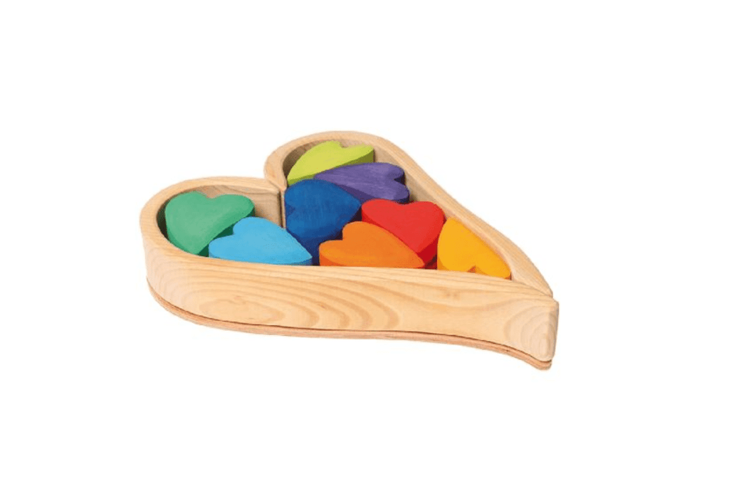 Grimm&#39;s Building Set Hearts - Rainbow, The Montessori Room, Toronto, Ontario, Canada, Wooden Toys, Valentine&#39;s Day Gifts for children, Grimm&#39;s blocks, Creative toys, high-quality toys, Steiner, open-ended toys, imagination, creativity.