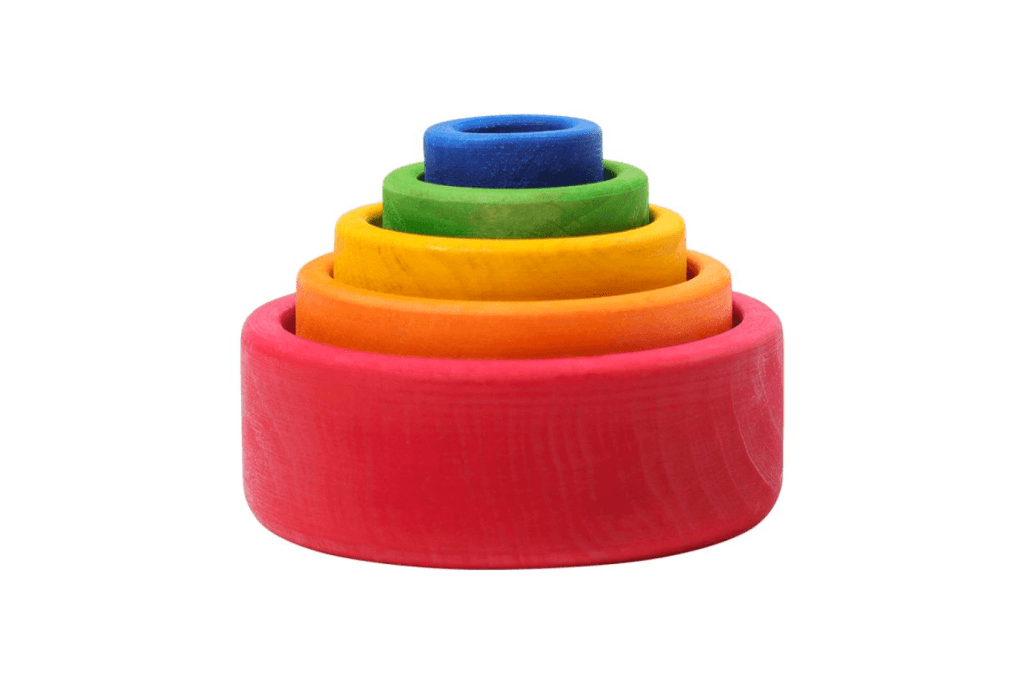 Grimm&#39;s Rainbow Stacking Bowls (Red), Grimm&#39;s Toys, Grimm&#39;s stacking bowls, Grimm&#39;s rainbow toys, wooden toys, best wooden toys, best stacking toys, educational toys, imaginative toys, open ended toys, The Montessori Room, Toronto, Ontario, Canada