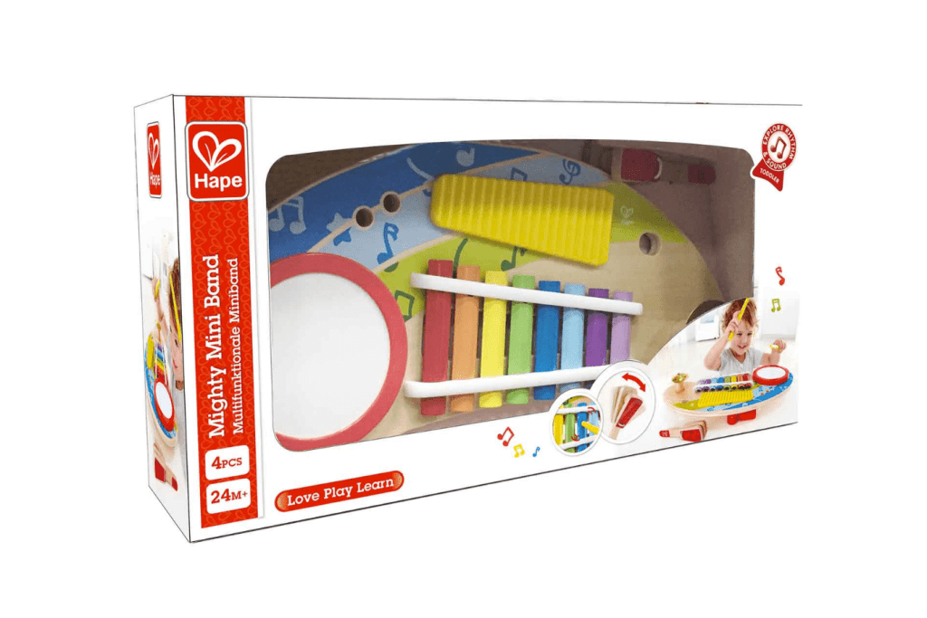 Hape mighty mini band deals wooden percussion instrument