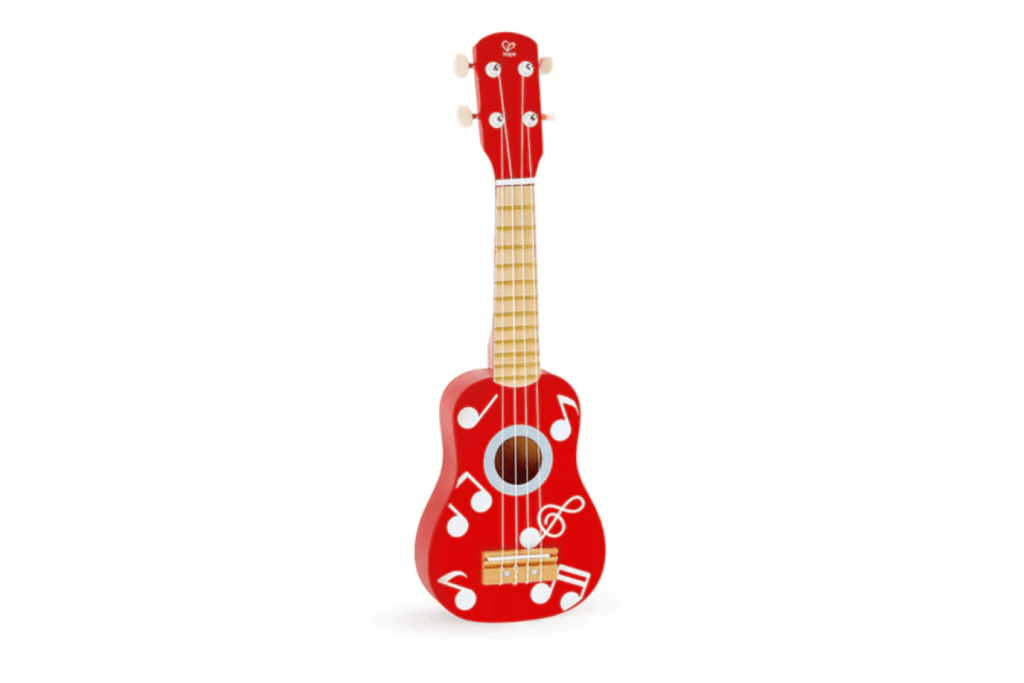 ROCK STAR RED UKELELE – HAPE, children&#39;s ukulele, ukelele for kids, real instruments for kids, string instruments for kids, Hape instruments, Toronto, Canada