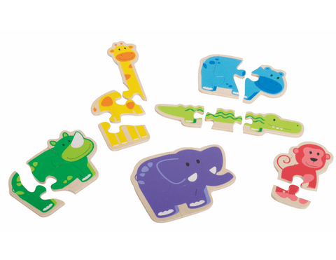 Happy Animals Beginner Puzzle by Beleduc - The Montessori Room, Toronto, Ontario, Canada, Beleduc, wooden puzzles, beginner puzzles, best puzzles for toddlers, 6 puzzles in 1, animal puzzle, best gift for 1 year old