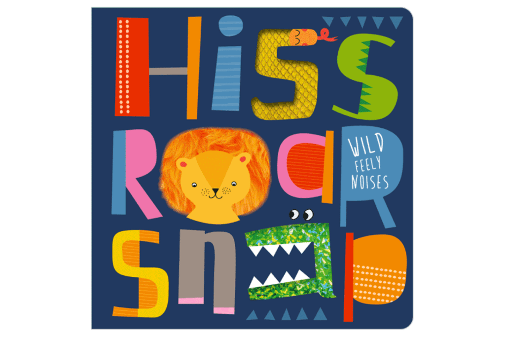 Hiss Roar Snap Board Book by Stephanie Thannhauser, sensory books for infants, sensory books for toddlers, touch and feel books, jungle books, animal sound books, best baord books for a 1 year old, best board books for a 2 year old, Toronto, Canada