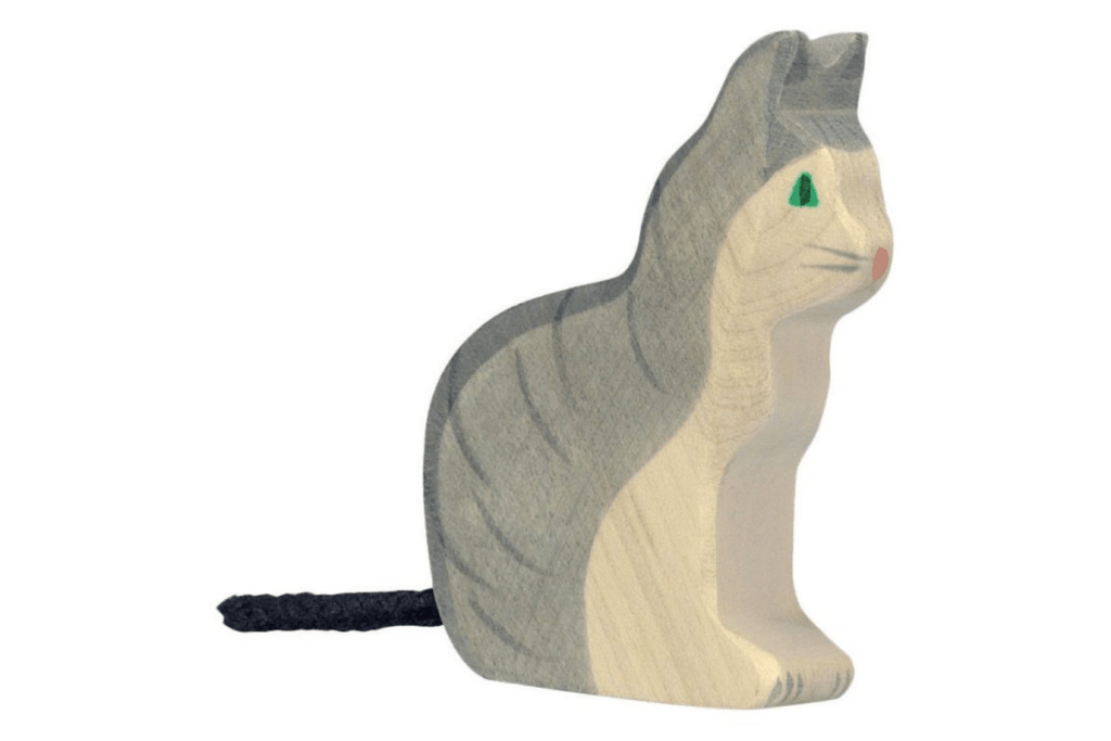 Holztiger Grey Cat (sitting) - The Montessori Room, Toronto, Ontario, Canada, Holztiger, wooden animals, wooden cat, best wooden figures, imaginative play, open ended play, high quality toys