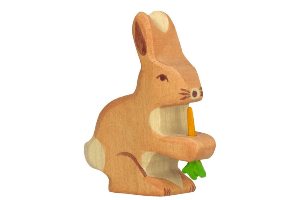 Holztiger Rabbit (Hare) with Carrot - The Montessori Room, Toronto, Ontario, Canada, Holztiger, wooden animals, wooden rabbit, best wooden figures, imaginative play, open ended play, Easter, high quality toys