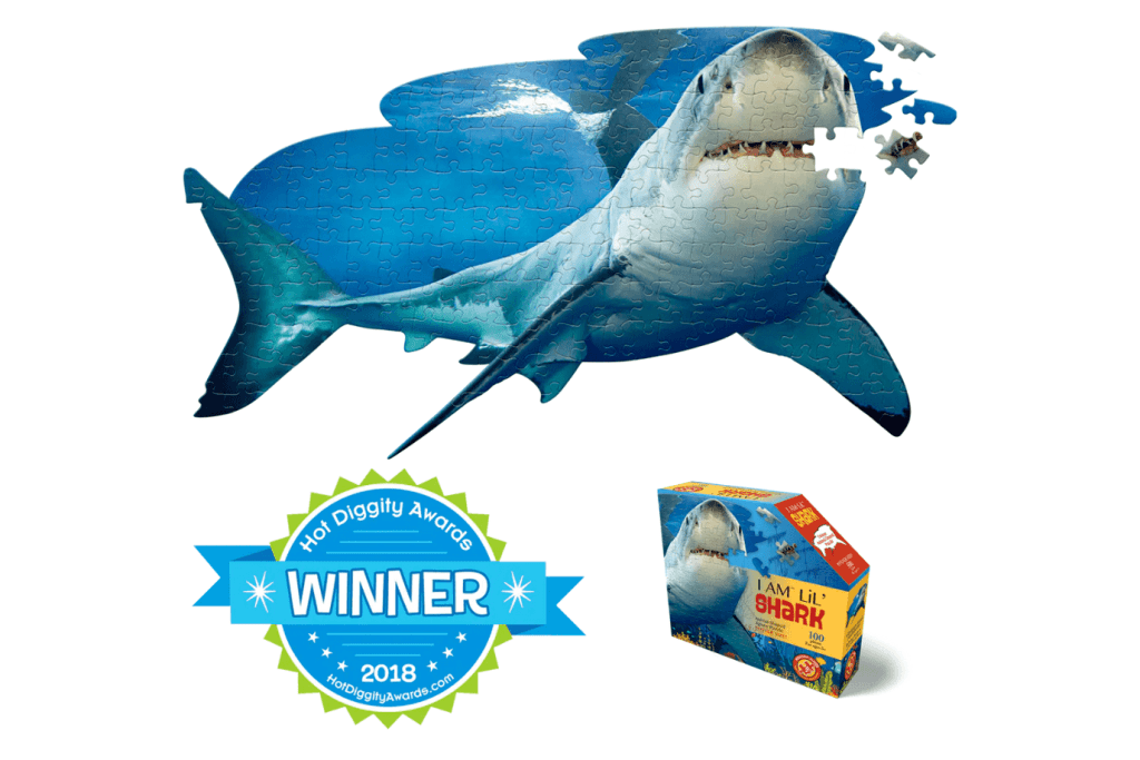 I AM LiL' SHARK Puzzle, 100 piece puzzles for kids, floor puzzles for kids, educational puzzles for children, shark puzzles, realistic puzzles for kids, best educational toys for children, best gifts for a five year old, best learning toys for a six year old, Toronto, Canada, Montessori puzzles