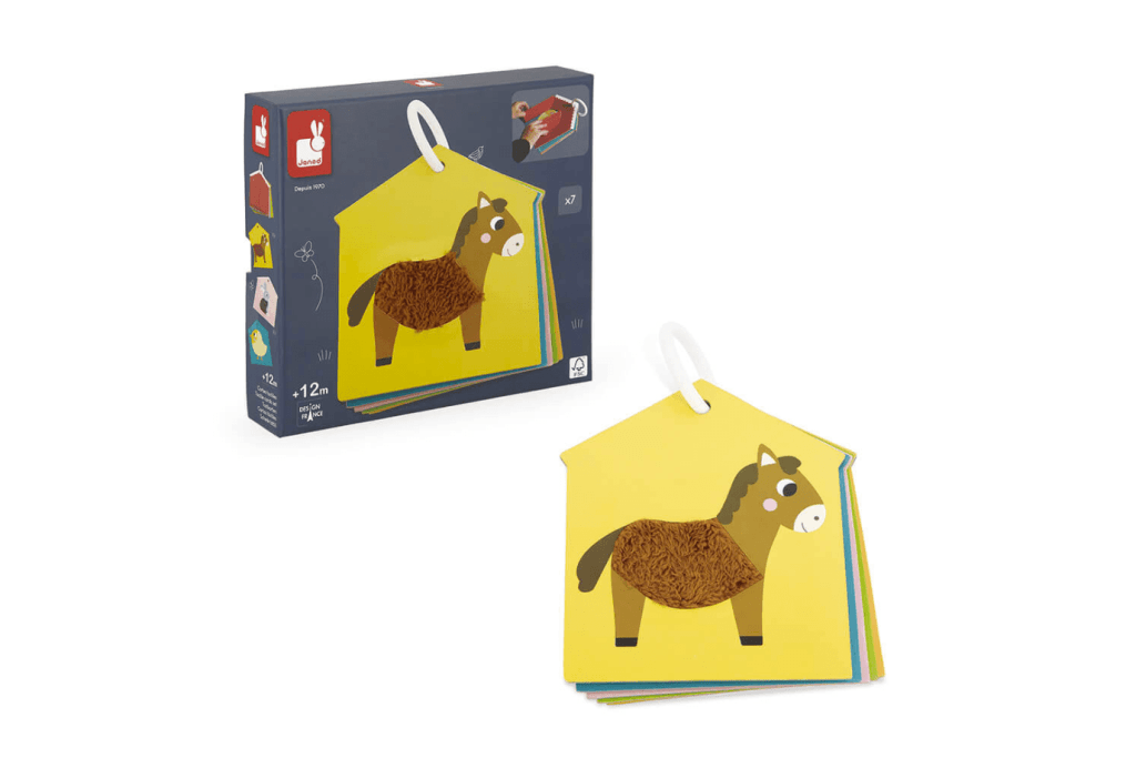 Janod Farm Tactile Cards Set, toys for 1 year old, tactile exploration, sensory toys, early years toy, language toy, baby toys, toddler toys, farm toys, animal toys for toddlers.