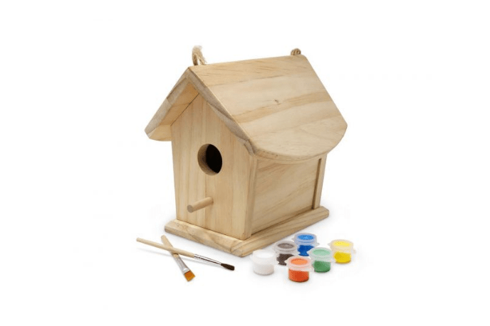 Kinderfeets Birdhouse with Paint and Brushes - The Montessori Room, Toronto, Ontario, Canada, Kinderfeets, birdhouse, arts and crafts, spring toys, summer toys, fun crafts for kids, children's birdfeeder, children's birdhouse, paint, paint brushes, wooden birdhouse