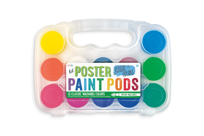 lil' Poster Paint Pods - The Montessori Room, Ooly, children's paints, washable paint, on the go paint, art, art for kids, children's art supplies, children's art materials, arts and crafts, paint brush, 12 paint colours