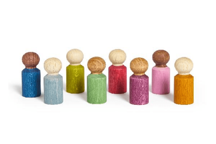 Lubu People, 8 pack - The Montessori Room, Toronto, Ontario, Canada, Lubulona, wooden peg dolls, peg people, diverse peg people, imaginative play toys, open ended play toys, wooden toys, best toys for 3 year old, best toy for 4 year old, doll house accessories