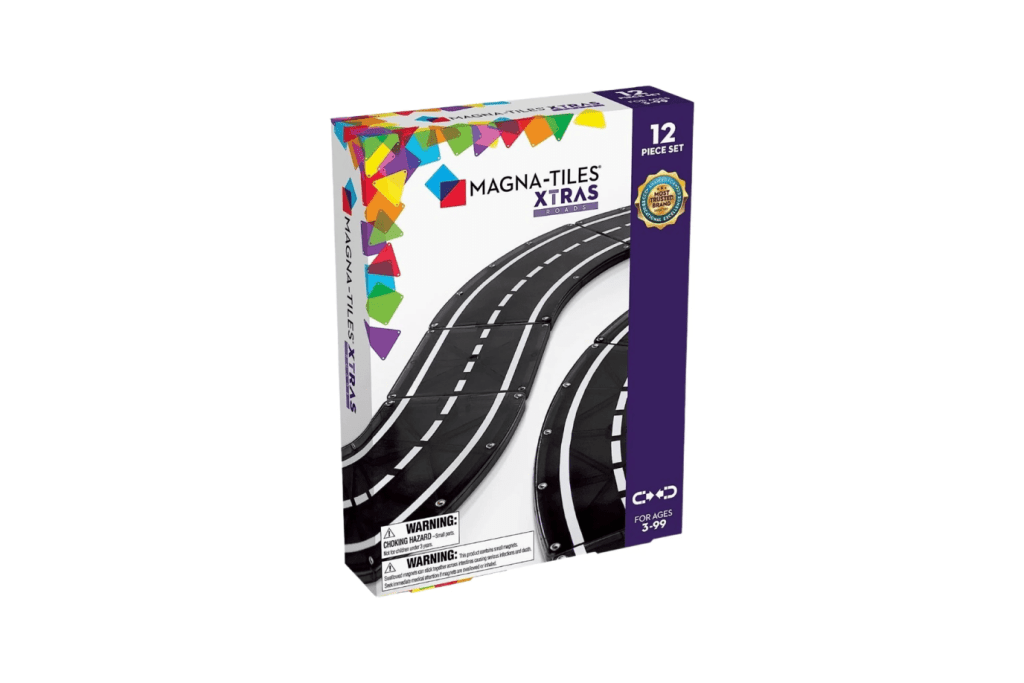 Magna-Tiles® XTRAS Roads 12-piece set, 3 years and up, magnetic road tiles, compatible with magnetic tile sets, accessories for magnatiles, best toys for kids, building toys for kids, STEM toys, The Montessori Room, Toronto, Ontario, Canada. 