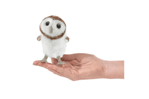 Mini Finger Puppets by Folkmanis Puppets - Barn Owl, realistically designed, imaginative play, language development, prop for circle time, prop for music class, 3 years and up, kindergarten quality finger puppet, The Montessori Room, Toronto, Ontario, Canada.