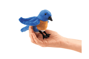 Mini Finger Puppets by Folkmanis Puppets - Bluebird, realistically designed, imaginative play, language development, prop for circle time, prop for music class, 3 years and up, kindergarten quality finger puppet, The Montessori Room, Toronto, Ontario, Canada.