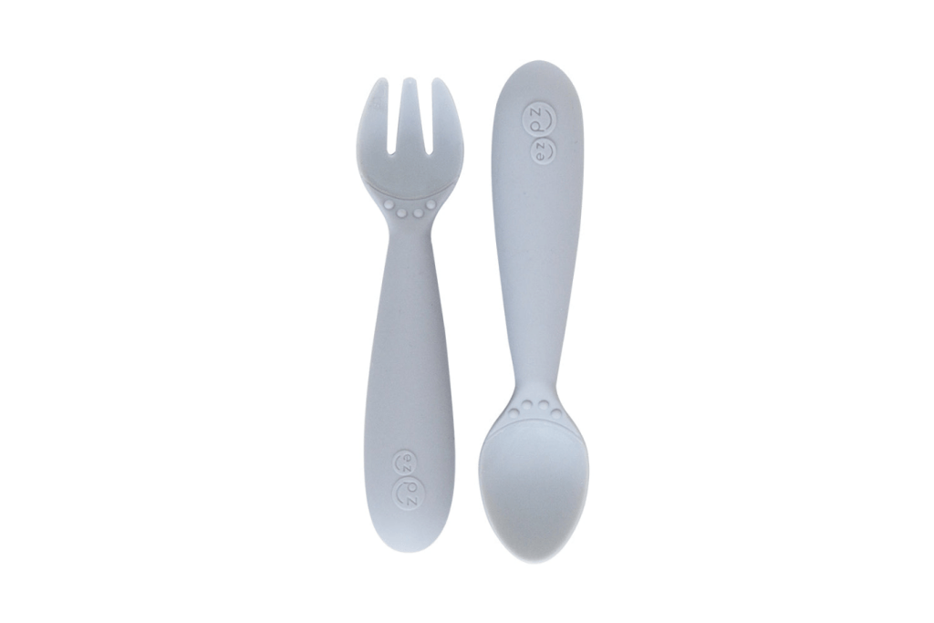 Mini Utensils (Fork & Spoon), ezpz, silicone utensils, toddler utensils, Pewter, The Montessori Room, Toronto, Ontario, Canada. 
