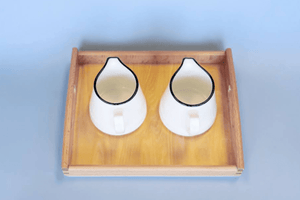 Montessori Dry Pouring Activity - includes 2 Porcelain Pitchers & Wooden Tray
