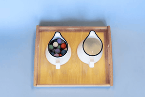 Montessori Dry Pouring Activity - includes 2 Porcelain Pitchers & Wooden Tray