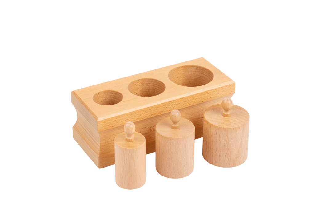 Montessori Infant Toddler Cylinder Block (No. 2), GAM Montessori materials, Montessori sensorial material, Montessori materials that develop visual discrimination skills by size, mini cylinder blocks for infants and toddlers, knobbed cylinder blocks for infants and toddlers, Montessori materials that help to develop hand-eye coordination and fine motor skills, The Montessori Room, Toronto, Ontario.