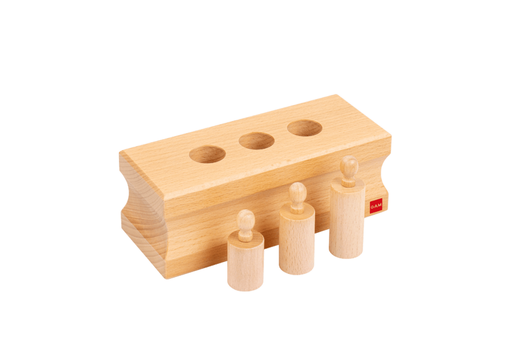 Montessori Infant Toddler Cylinder Block (No. 4), GAM Montessori materials, Montessori sensorial material, Montessori materials that develop visual discrimination skills by size, mini cylinder blocks for infants and toddlers, knobbed cylinder blocks for infants and toddlers, Montessori materials that help to develop hand-eye coordination and fine motor skills, The Montessori Room, Toronto, Ontario.