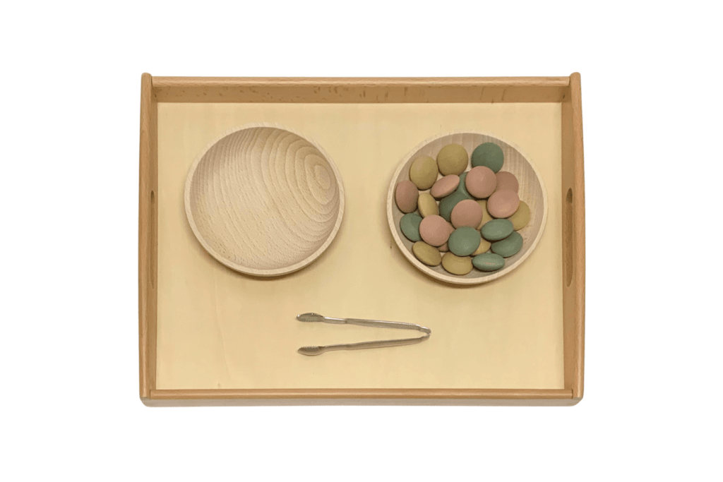 Montessori Tonging Activity - Loose Wooden Parts - includes Tongs, Tray, Bowls and Wooden Parts