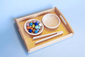 Montessori Tonging Activity - Papoose Balls - includes Tongs, Tray, Bowls and Papoose Felt Balls