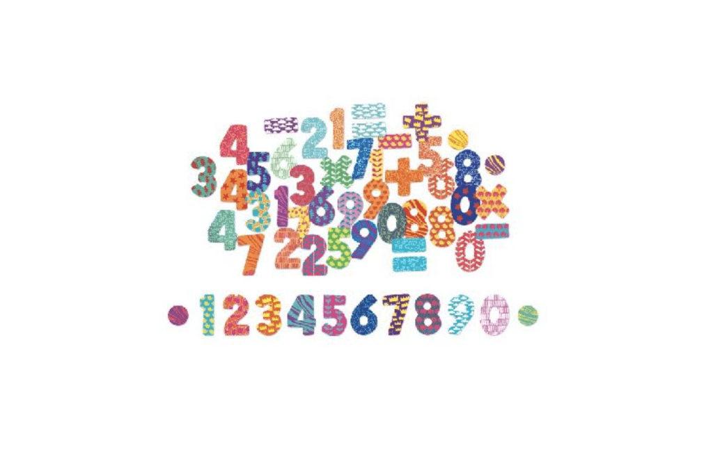 Number Magnets by Vilac, wooden magnets, 56 numbers and symbols, fridge magnets, introducing math concepts, fine motor skills, hand-eye coordination, language development, 3 years and up, The Montessori Room, Toronto, Ontario, Canada. 