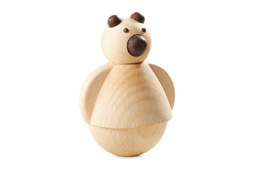 Organic Wobbling Bear by Walter, The Montessori Room, Toronto, Ontario, wooden toys, toddlers, tummy time, develop the hand, montessori, visual tracking, high-quality toys, european toys. The Play Kits by Lovevery, Lovevery, Montessori toy subscription, buy Lovevery item individually, Lovevery Canada, Lovevery in store, The Senser Play Kit 5 to 6 Months