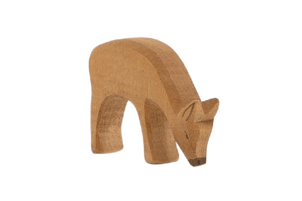 Deer - Red Deer Eating By Ostheimer Wooden Toys, ostheimer Toronto, wooden animals, woodland animals, wooden toys, toys made in Germany, toys made in European, fair trade toys, best wooden toys, wooden toys Canada, Toronto, Canada