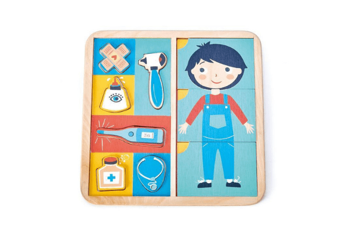 Ouch Puzzle - The Montessori Room, Tender Leaf Toys, Toronto, Ontario, Canada, wooden puzzles, puzzles about doctor visit, best toddler puzzles, educational puzzles, doctor puzzles