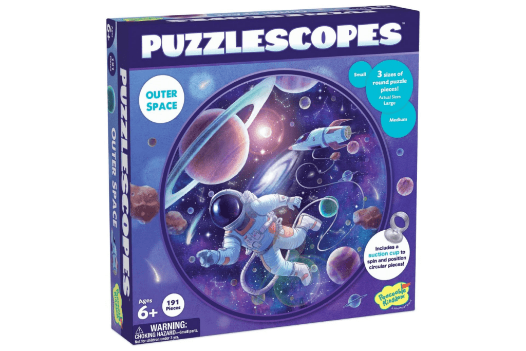 Peaceable Kingdom Puzzlescopes: Outer Space – 191-Pc. Puzzle for Kids Ages 6 &amp; Up – Included Suction Cup to Spin and Position Circular Pieces – Great for Home or Classrooms, Outer space puzzles for kids, space puzzles for 6 year olds, space puzzles for 7 year olds, space puzzles for kids, best puzzles for 6 year olds, Toronto, Canada