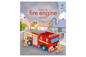 Usborne peep inside how a fire engine works, peep inside book series, usborne books, fire truck books for kids, toddlers, best truck books for kids, Toronto, Canada