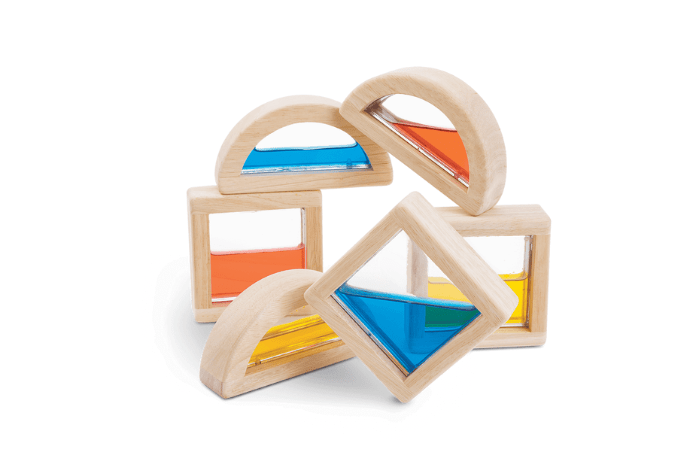 Plan Toys Water Blocks - The Montessori Room, Plan Toys, Toronto, Ontario, Canada, water blocks, primary colour blocks, sensory blocks, best blocks for toddler, best gift for 1 year old, best gift for 2 year old, construction toys, educational toys, open ended toys