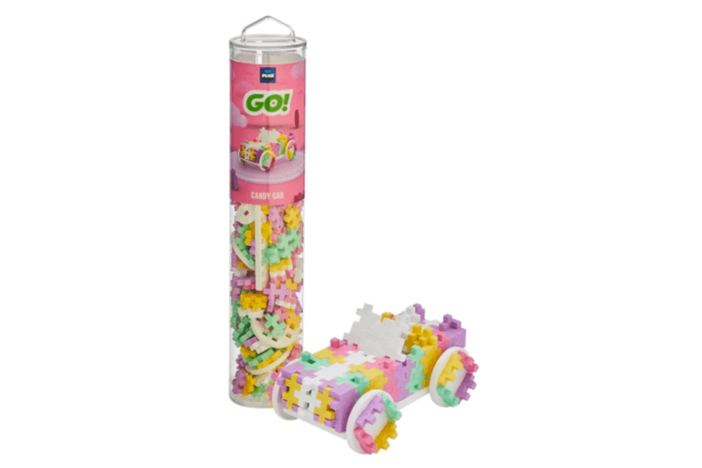 Plus-Plus Tube Candy Car - 200 pcs - Plus Plus tube, Pastel plus plus, travel toys, toys for travel, best toys for a 5 year old, construction toys, building toys, imaginative play, open ended play, The Montessori Room, Toronto, Ontario, Canada