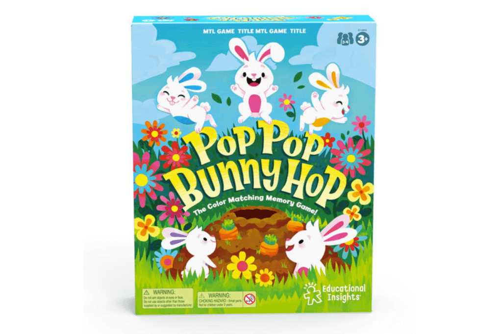POP POP BUNNY HOP GAME – EDUCATIONAL INSIGHTS, easter toys for kids, easter gifts for a 3 year old, easter gifts for a 4 year old, colour matching games for kids, teach kid their colours, Toronto, Canada