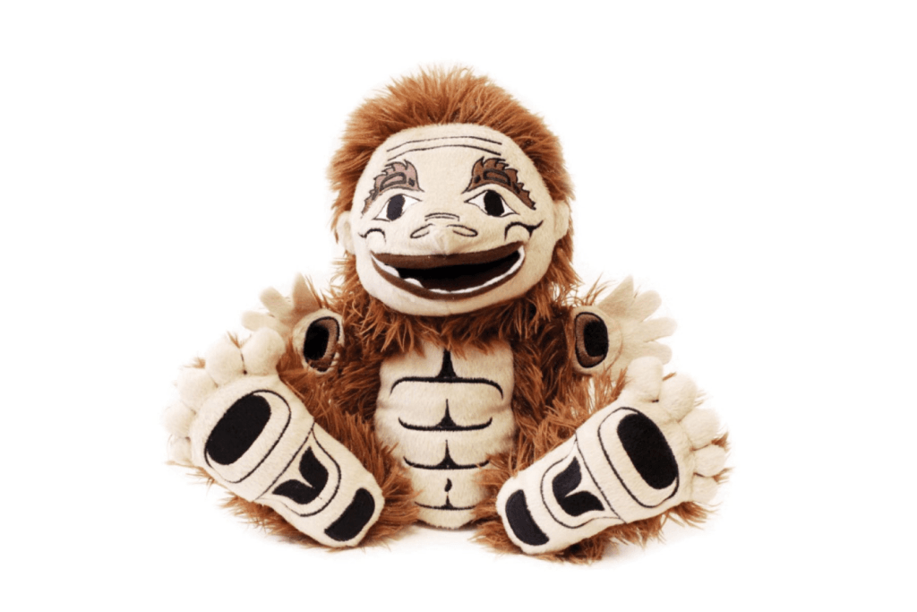 Puppet - Big Foot the Sasquatch by Justien Senoa Wood, hand puppet, Canadian Indigenous artist, toys by Indigenous artists, hand puppets for circle time, hand puppets for story time, language toys, imaginative play, creativity.