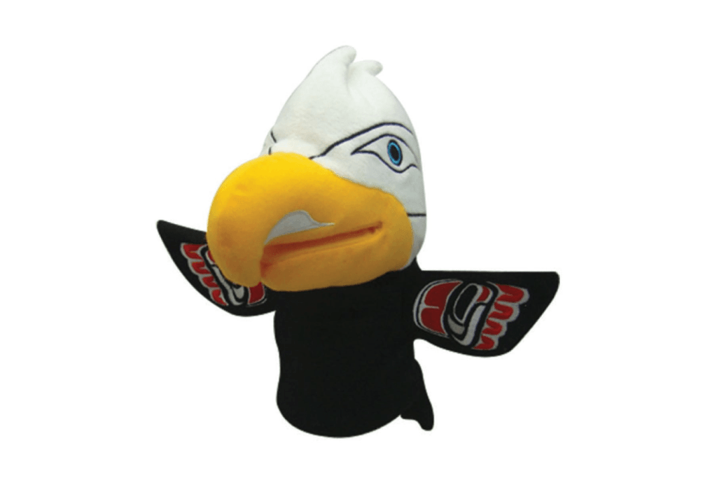 Puppet - Talon the Eagle by Ben Houstie, hand puppet, Canadian Indigenous artist, toys by Indigenous artists, hand puppets for circle time, hand puppets for story time, language toys, imaginative play, creativity.
