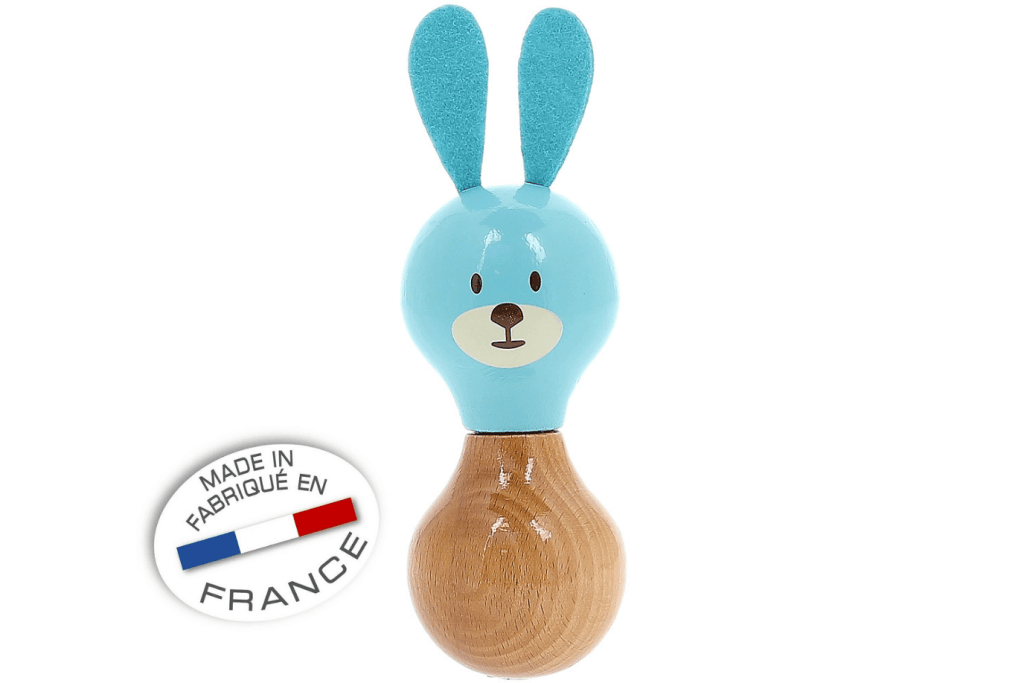 Rabbit Rattle by Vilac, easter ideas for a baby, baby easter ideas, easter basket ideas baby, infant easter ideas, rabbit rattle, Raoul the Rabbit rattle, made in France, Toronto, Canada