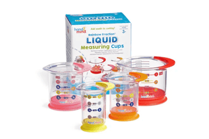 Rainbow Fraction® Liquid Measuring Cups - The Montessori Room, Toronto, Ontario, Canada, Playwell Canada, Hand2Mind, Rainbow Fraction, measuring cups for kids, practical life materials, toddler kitchen materials, Montessori materials, Montessori kitchen materials, toddler measuring cups, toddler practical life tools, Montessori toddler, Montessori kitchen