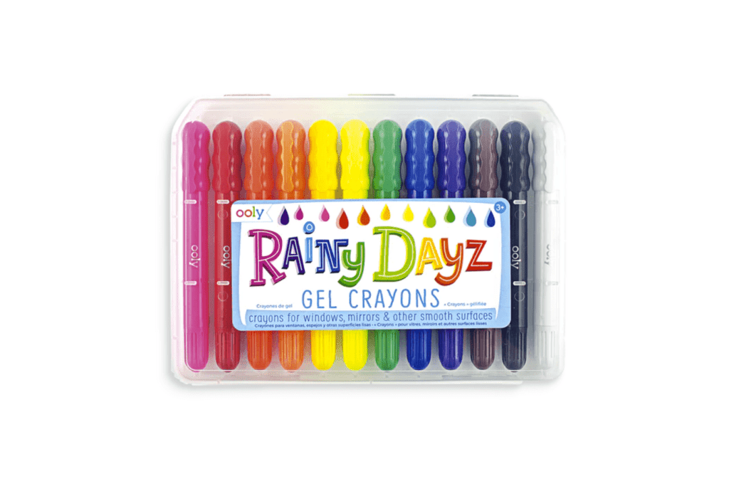 Rainy Dayz Gel Crayons by Ooly, set of 12 gel crayons for kids, 3 years and up, use on mirrors, windows or paper, watercolour effect, art supplies for kids, art supplies for children, best art supplies, gifts for little artists, develop creativity, The Montessori Room, Toronto, Ontario. 