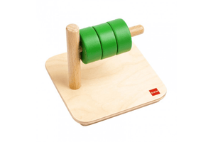 Rings on a Horizontal Dowel, GAM Montessori Materials, Toddler Montessori material, Developmental Aid for Hand-Eye Coordination, Materials that cross the midline, materials that develop and strengthen the wrist, AMI approved, The Montessori Room, Toronto, Ontario.