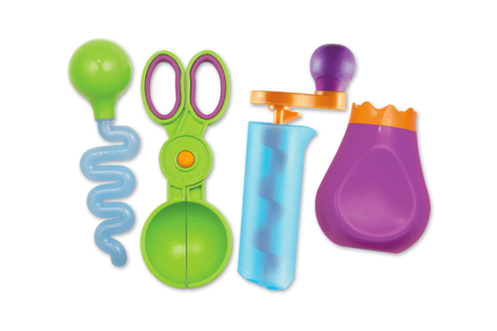 Sand and Water Fine Motor Tool Set Learning Resources, Fine motor tools, jumbo eye dropper, squeezy bottle, spinner, wavy dropper, and scooper, water table tools, sensory bin tools, fine motor activities, Montessori activities for toddlers, kids, Toronto, Canada
