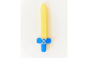 Sarah's Silks Soft Sword - Blue, active play, imaginative play, dramatic play, 17 inches in length, stiff but soft foam, jacquard pattern silk, 3 years and up, costume, The Montessori Room, Toronto, Ontario, Canada.