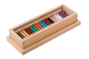 Second Box of Colour Tablets, Montessori sensorial material, Sensorial material for Casa classroom, sensorial material for primary classroom, materials that teach secondary and tertiary colours, ami approved materials, GAM, The Montessori Room, Toronto, Ontario.